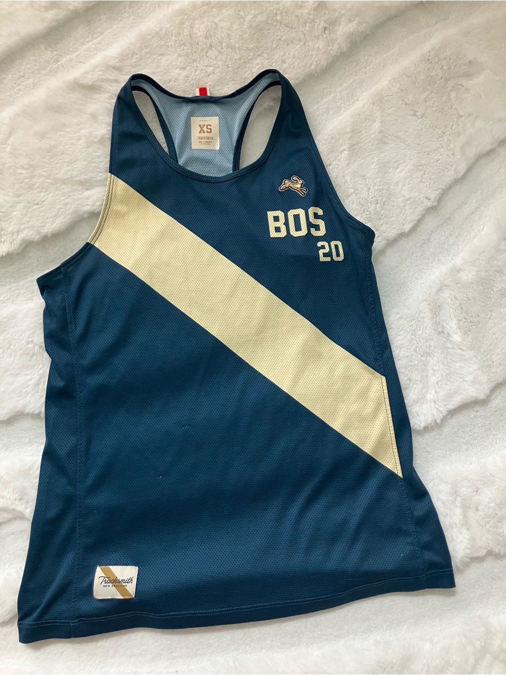 BOS 20 Navy and Cream Athletic Tank - XS Tracksmith Boston Marathon